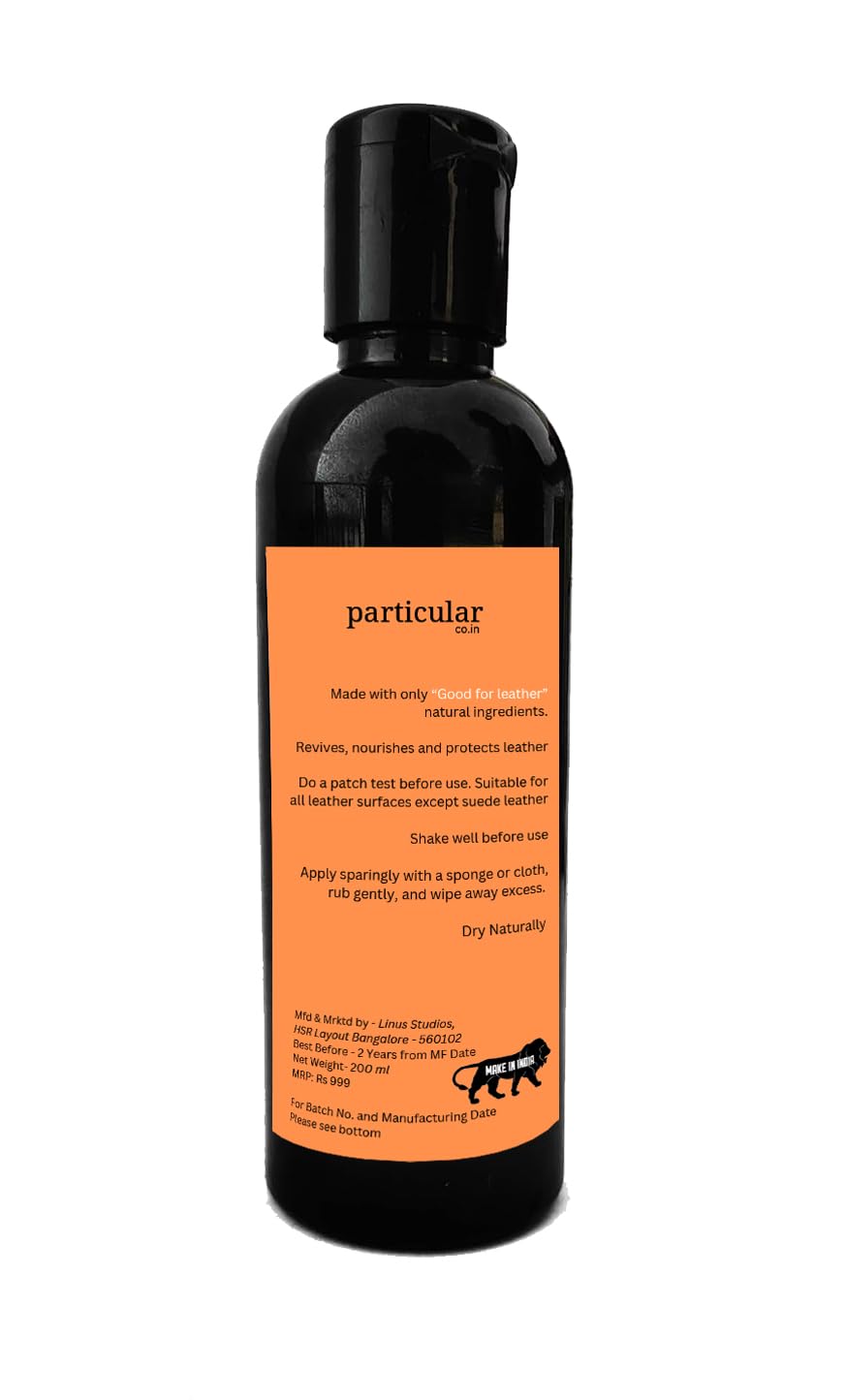 Particular: Liquid Saddle Soap, One Step Cleaner and Conditioner for Natural Leather | Beeswax and Lanolin Based | Clean and Nourish | 100% Good for Leather Ingredients 200 Ml