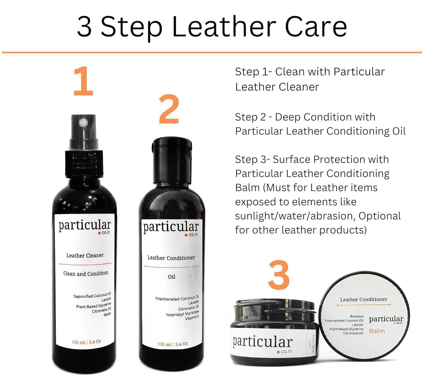 Leather Deep Cleaning and Conditioning Combo - Cleaner + Conditioner + Balm