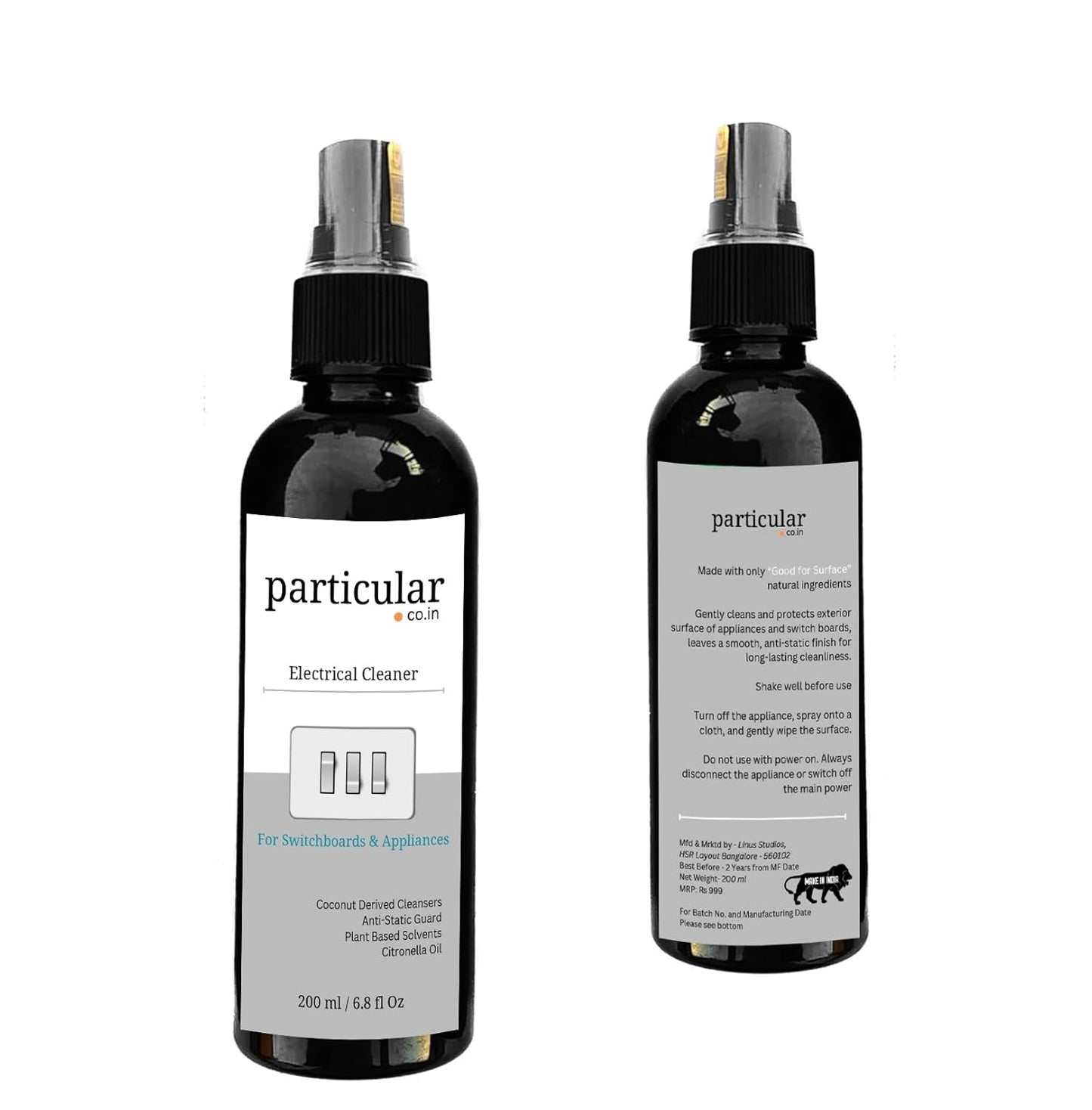 Particular Electric Appliance & Switchboard Cleaner | Streak-Free, Anti-Static & Dust-Repellent | Fast Drying, Low-Residue Formula | Safe for Electronics | Fresh Citronella Scent