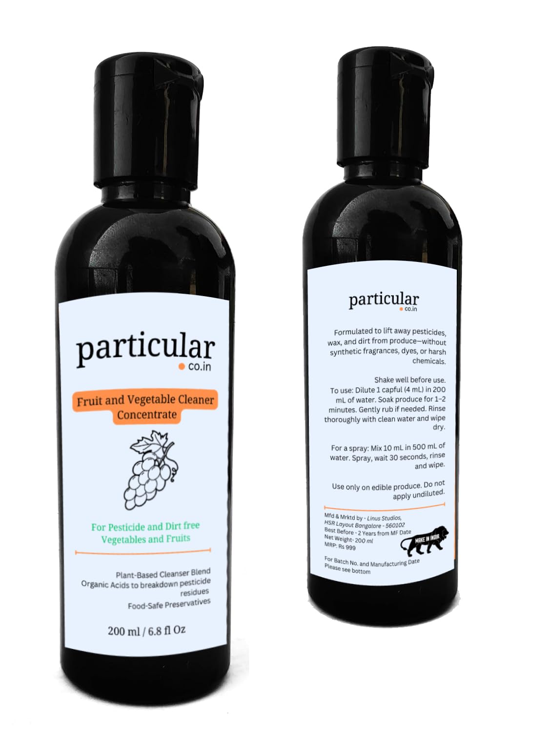 Particular Fruit & Vegetable Cleaner | Removes Pesticides, Waxes & Dirt | Safe, Natural, Non-Toxic | Preservative-Boosted for Shelf Stability | Fresh Citrus Scent