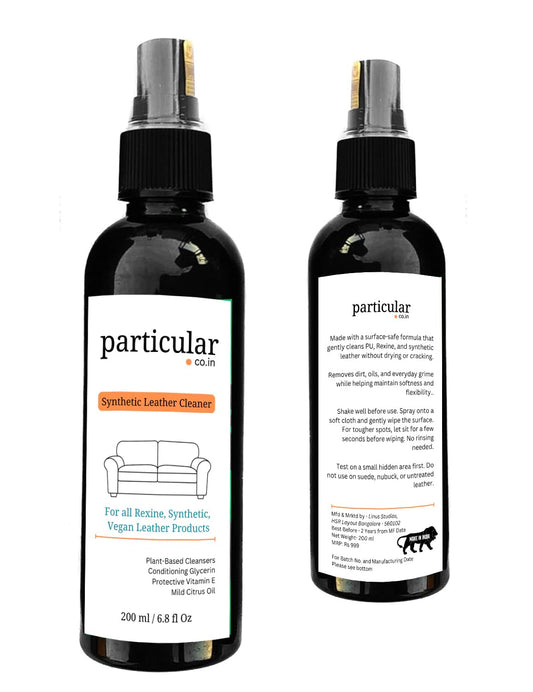 Particular PU & Vegan Leather Cleaner + Conditioner | Cleans, Conditions & Softens Rexine, Faux & Synthetic Leather | Anti-Static, Streak-Free Finish | Gentle Foam