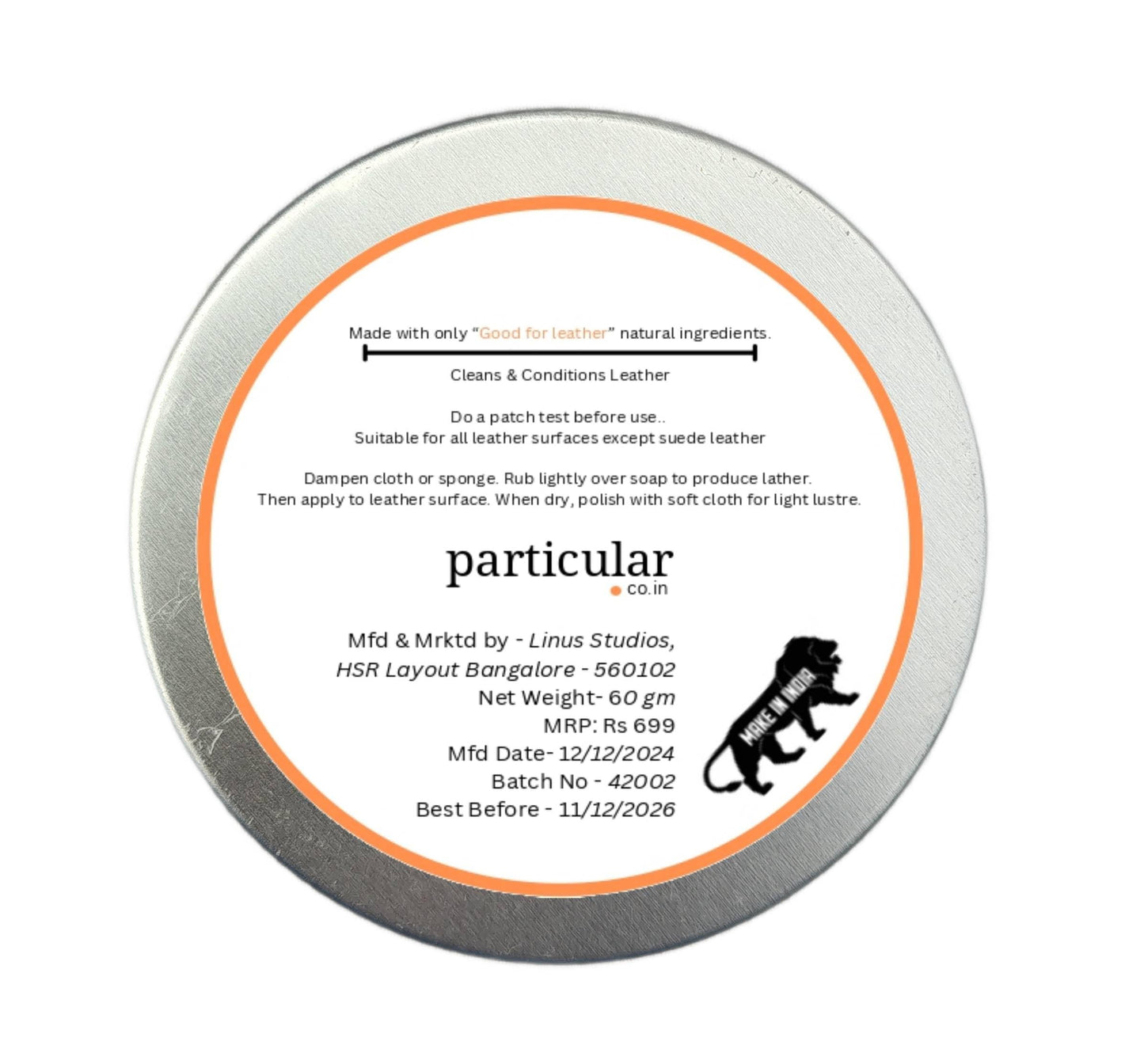 Particular: Saddle Soap, One Step Cleaner and Conditioner for Natural Leather
