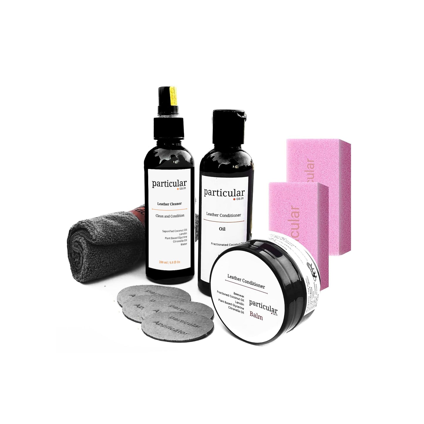 Leather Deep Cleaning and Conditioning Combo Kit XL - Cleaner, Oil, Balm , Sponges, Microfibre Cloth,  Applicators