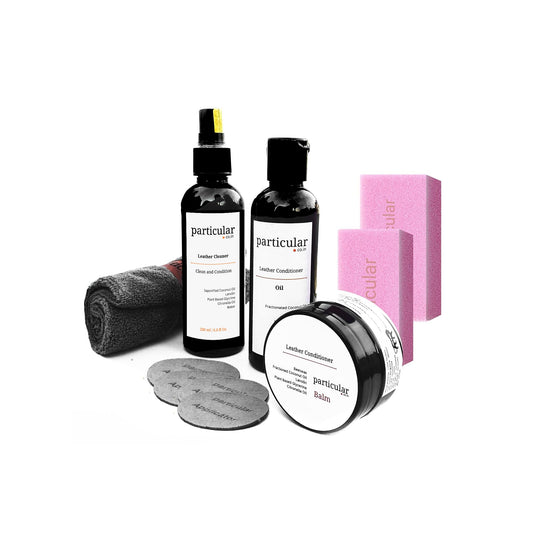 Leather Deep Cleaning and Conditioning Combo Kit XL - Cleaner, Oil, Balm , Sponges, Microfibre Cloth,  Applicators