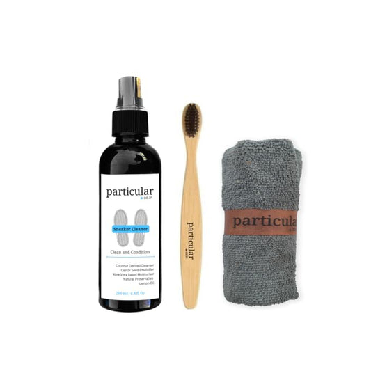 Particular Premium Sneaker & Sports Shoe Cleaner Kit –  Foam Cleaner + Bamboo Brush + Microfiber Cloth | Cleans 100+ Pairs |